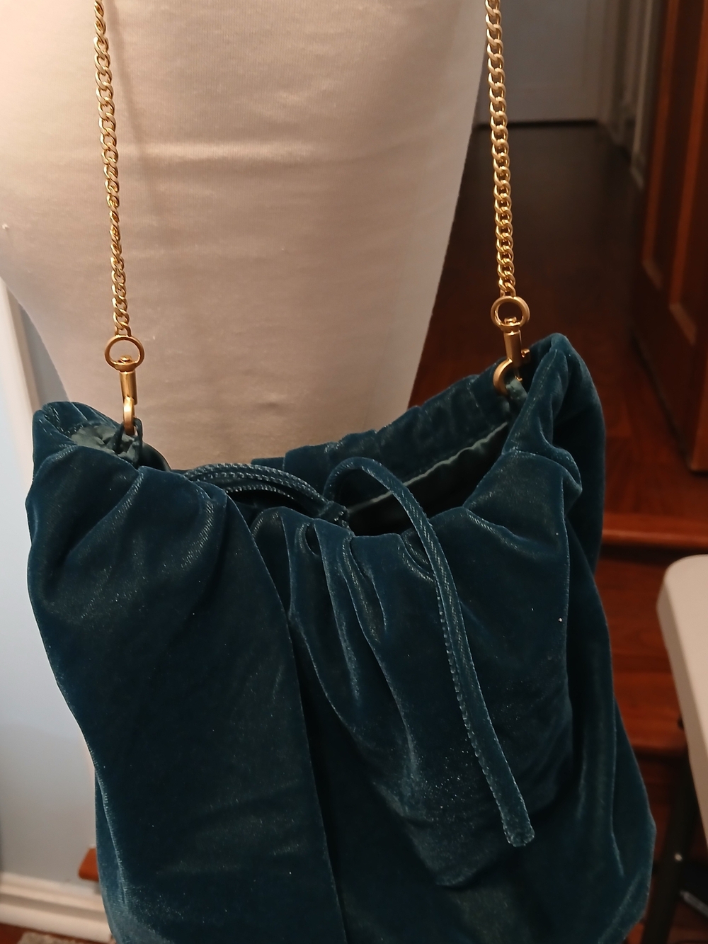 Rare Vera Bradley Teal Velvet Shoulder Bag with Gold Chain Strap